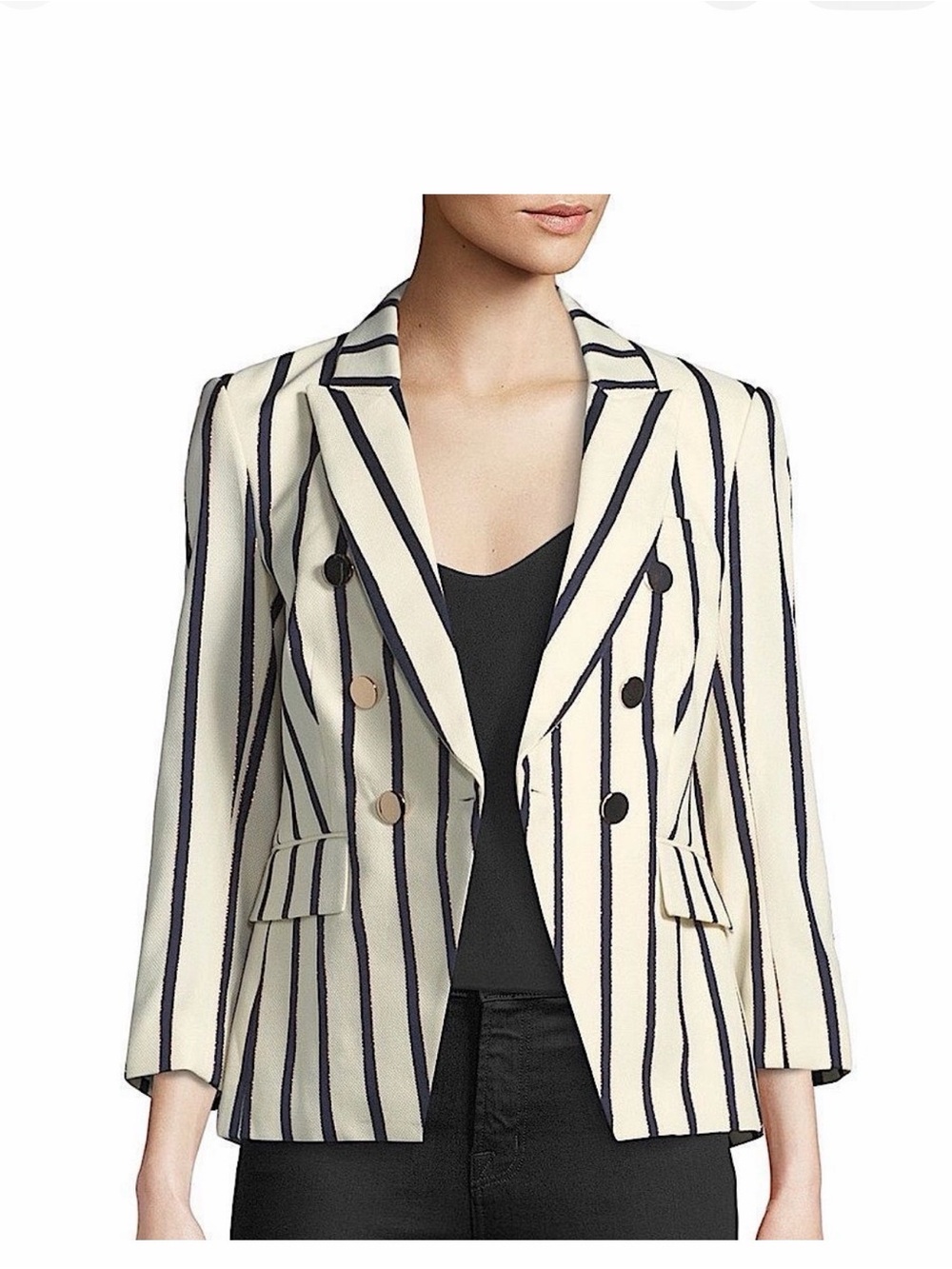 Veronica Beard EMPIRE Dickey White Blazer with Navy and Gold Vertical Stripes